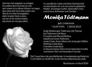 Traueranzeige von Monika Tödtmann von Südthüringer Presse