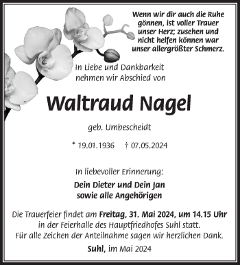 Traueranzeige von Waltraud Nagel von Südthüringer Presse