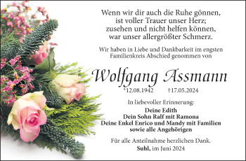 Traueranzeige von Wolfgang Assmann von Südthüringer Presse