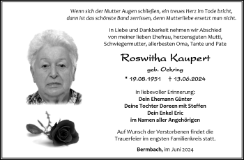 Traueranzeige von Roswitha Kaupert von Südthüringer Presse
