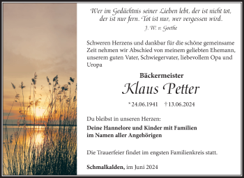 Traueranzeige von Klaus Petter von Südthüringer Presse