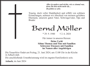 Traueranzeige von Bernd Möller von Südthüringer Presse