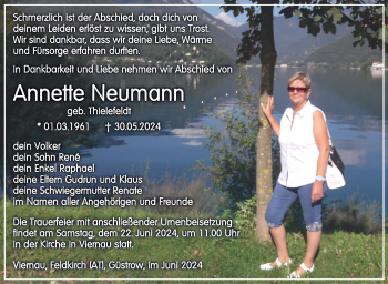 Traueranzeige von Annette Neumann von Südthüringer Presse