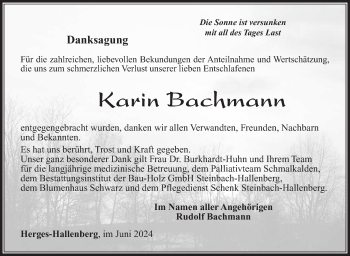 Traueranzeige von Karin Bachmann von Südthüringer Presse