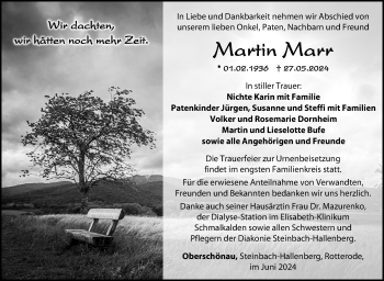 Traueranzeige von Martin Marr von Südthüringer Presse