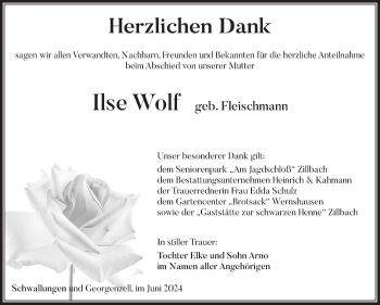 Traueranzeige von Ilse Wolf von Südthüringer Presse