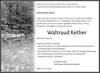 Traueranzeige von Waltraud Kether von Südthüringer Presse