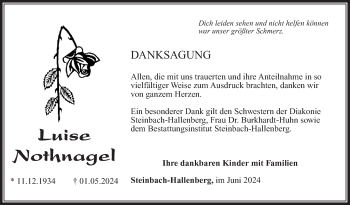 Traueranzeige von Luise Nothnagel von Südthüringer Presse