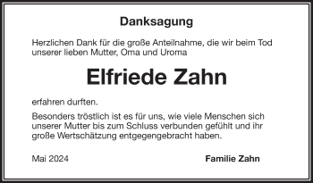 Traueranzeige von Elfriede Zahn von Frankenpost