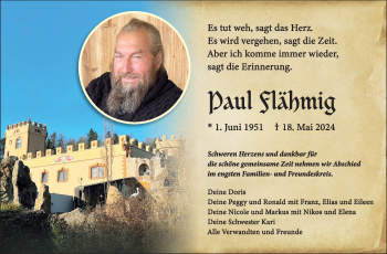 Traueranzeige von Paul Flähmig von Südthüringer Presse