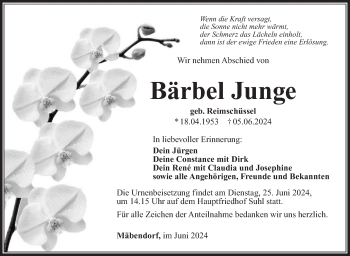 Traueranzeige von Bärbel Junge von Südthüringer Presse
