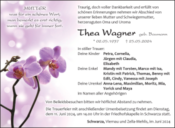 Traueranzeige von Thea Wagner von Südthüringer Presse