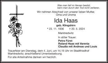 Traueranzeige von Ida Haas von Frankenpost