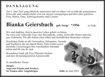 Traueranzeige von Bianka Geiersbach von Südthüringer Presse