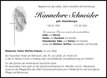 Traueranzeige von Hannelore Schneider von Neue Presse Coburg