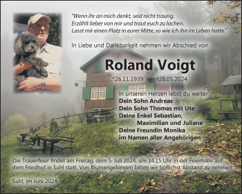 Traueranzeige von Roland Voigt von Südthüringer Presse