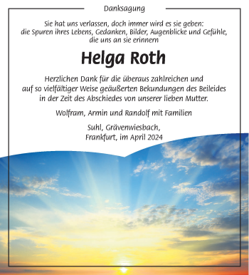 Traueranzeige von Helga Roth von Südthüringer Presse