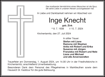 Traueranzeige von Inge Knecht von Frankenpost