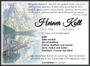Traueranzeige von Heiner Kott von Südthüringer Presse