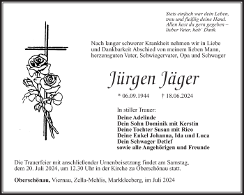 Traueranzeige von Jürgen Jäger von Südthüringer Presse