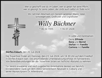 Traueranzeige von Willy Büchner von Neue Presse Coburg