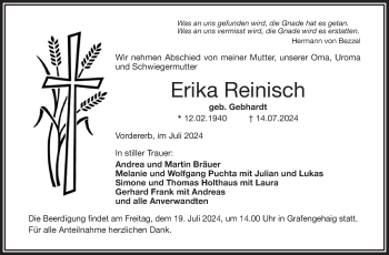 Traueranzeige von Erika Reinisch von Frankenpost