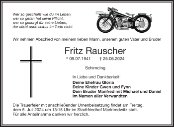 Traueranzeige von Fritz Rauscher von Frankenpost