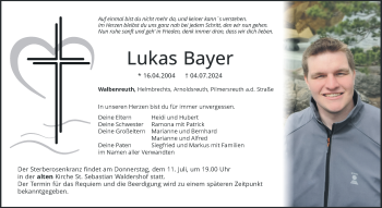 Traueranzeige von Lukas Bayer von Frankenpost
