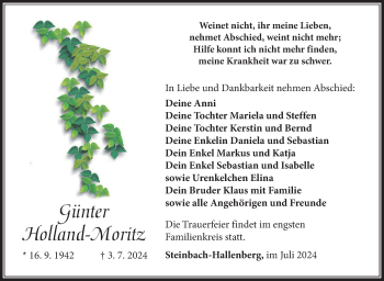 Traueranzeige von Günter Holland-Moritz von Südthüringer Presse