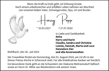 Traueranzeige von Harry Popp von Neue Presse Coburg