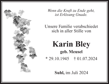 Traueranzeige von Karin Bley von Südthüringer Presse