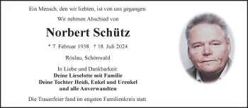 Traueranzeige von Norbert Schütz von Frankenpost