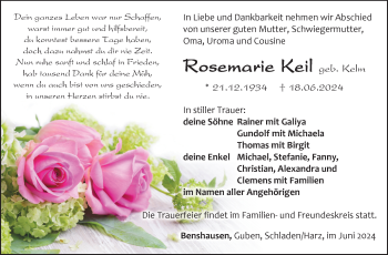 Traueranzeige von Rosemarie Keil von Südthüringer Presse