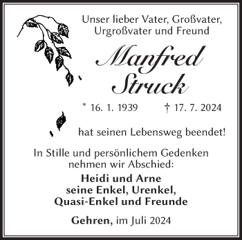Traueranzeige von Manfred Struck von Südthüringer Presse