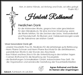Traueranzeige von Herbert Rothamel von Südthüringer Presse
