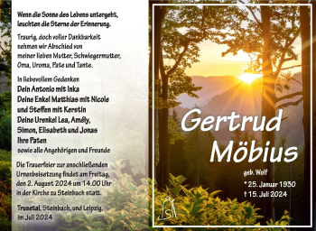 Traueranzeige von Gertrud Möbius von Südthüringer Presse