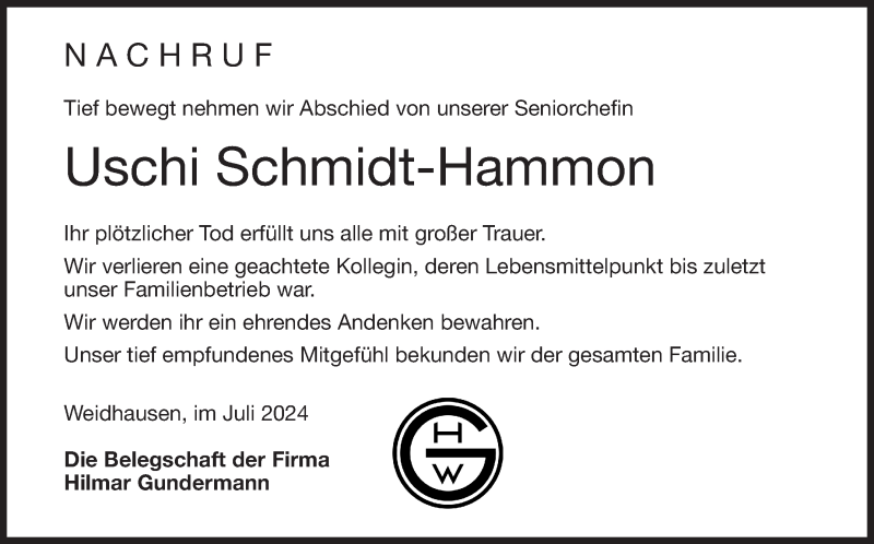  Traueranzeige für Uschi Schmidt-Hammon vom 25.07.2024 aus Neue Presse Coburg