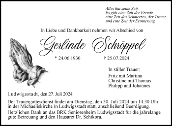 Traueranzeige von Gerlinde Schröppel von Neue Presse Coburg