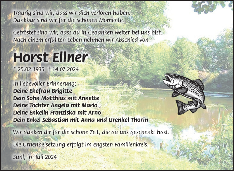  Traueranzeige für Horst Ellner vom 20.07.2024 aus Südthüringer Presse