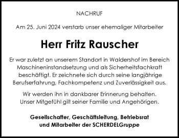 Traueranzeige von Fritz Rauscher von Frankenpost