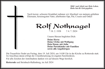 Traueranzeige von Rolf Nothnagel von Südthüringer Presse