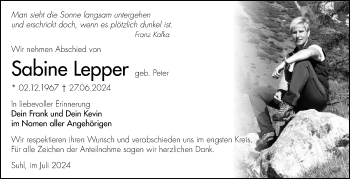 Traueranzeige von Sabine Lepper von Südthüringer Presse