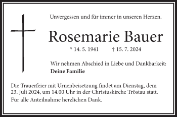 Traueranzeige von Rosemarie Bauer von Frankenpost