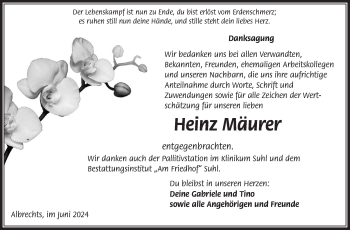 Traueranzeige von Heinz Mäurer von Südthüringer Presse