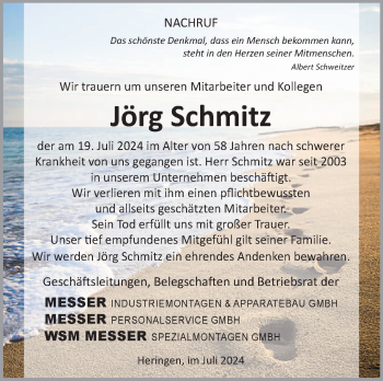 Traueranzeige von Jörg Schmitz von Südthüringer Presse