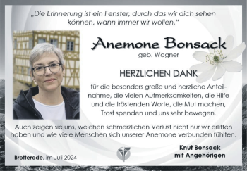 Traueranzeige von Anemone Bonsack von Südthüringer Presse