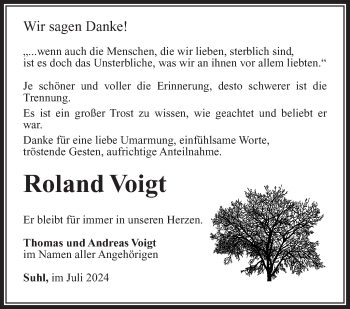 Traueranzeige von Roland Voigt von Südthüringer Presse