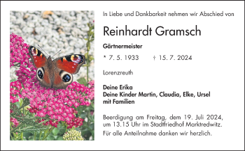 Traueranzeige von Reinhardt Gramsch von Frankenpost
