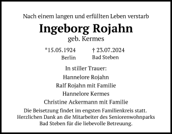 Traueranzeige von Ingeborg Rojahn von Frankenpost