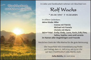 Traueranzeige von Rolf Wachs von Südthüringer Presse